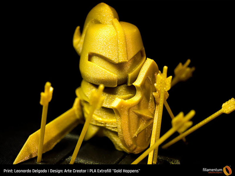 Object 3D printed with PLA Gold Happens